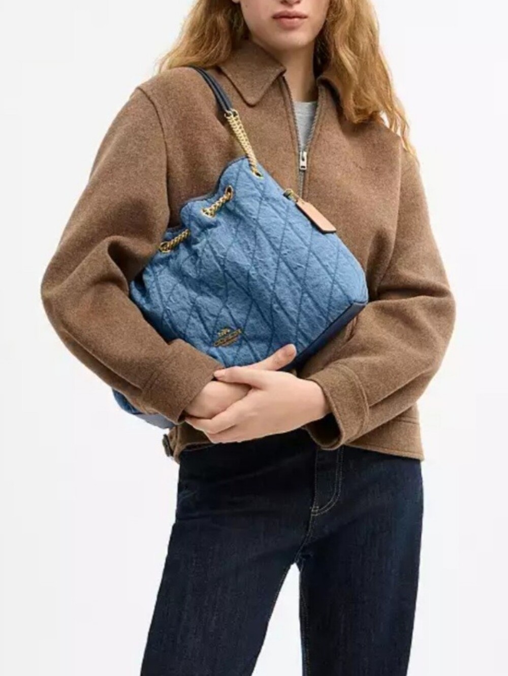 Coach Evelyn Shoulder BagIn Regenerative Cotton With Quilting Blue Denim Rare!! - Picture 2 of 7